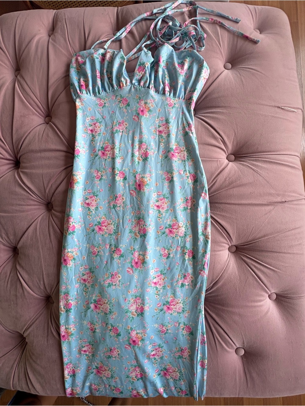 SHEIN Floral Maxi Dress in Light Blue and Pink